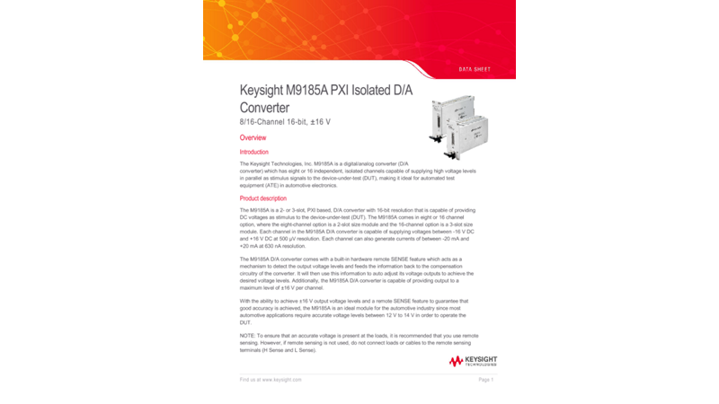 Keysight M9185A PXI Isolated D/A Converter